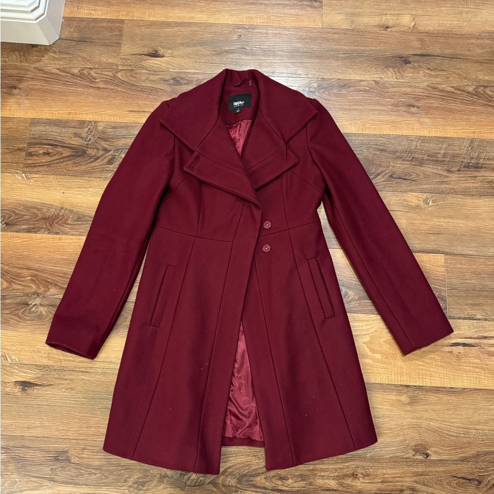Mossimo Supply Co Burgundy Trench Coat Wool Blend Notched Lapel